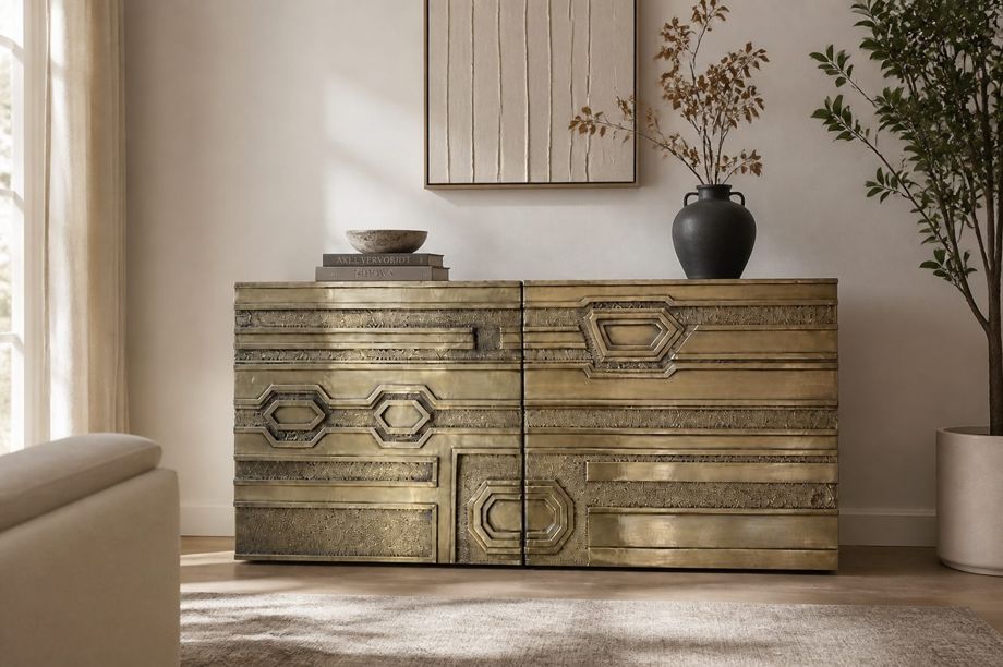 Abstract Block Left Brass Dining Cabinet